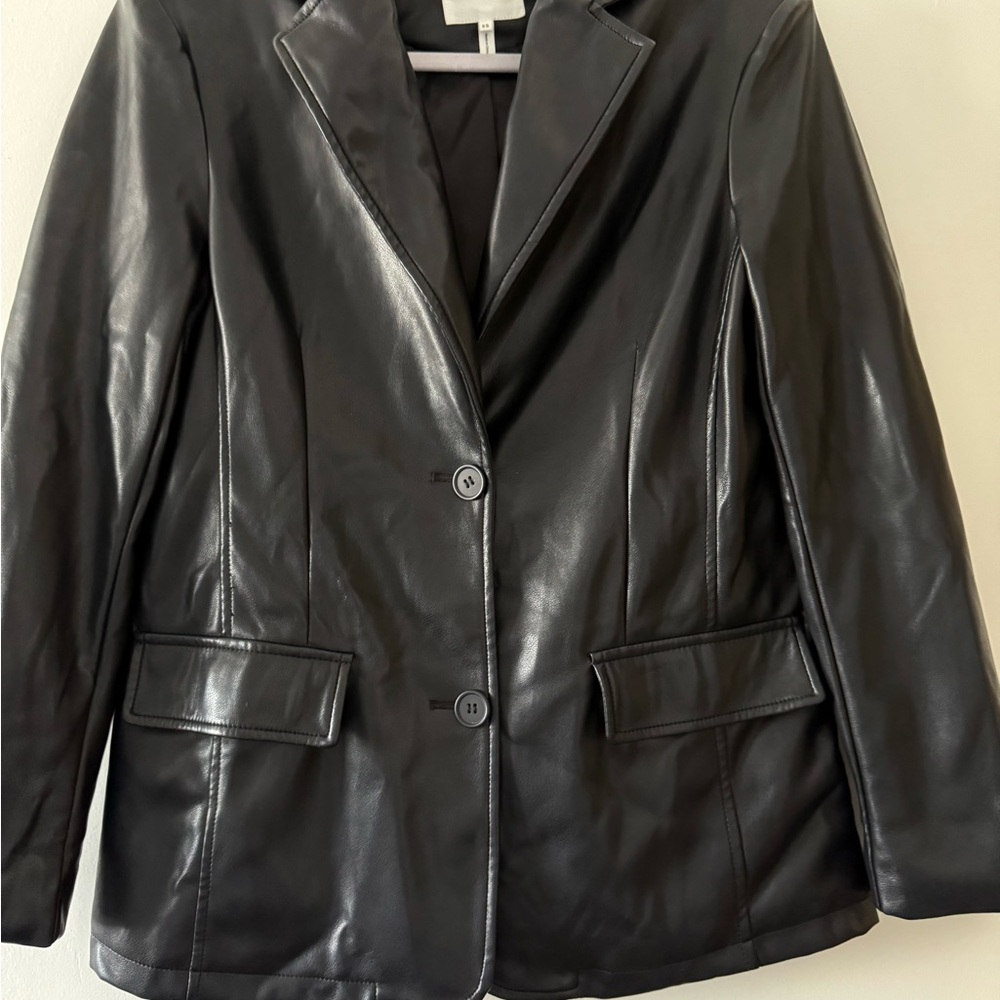 Avec Les Filles Black Faux Leather Blazer